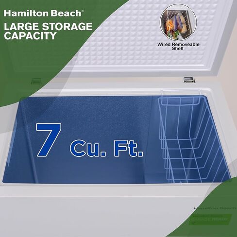 هاميلتون بيتش HBFRF700-WHITE-COM، ديب فريزر أفقي، 7 قدم مكعب. قدم. سعة، ترموستات قابل للتعديل - سلة سلكية مطلية بالفينيل قابلة للإزالة - تصريف سهل لإزالة الجليد، أبيض in Kuwait