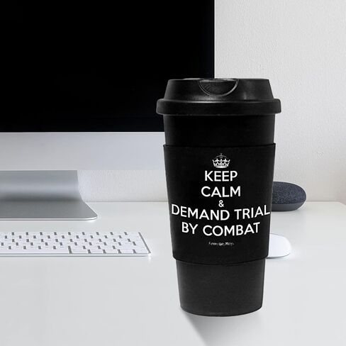 Funny Guy Mugs Keep Calm & Demand Trial By Combat Travel Tumbler With Removable Insulated Silicone Sleeve, Black, 16-Ounce in Saudi Arabia