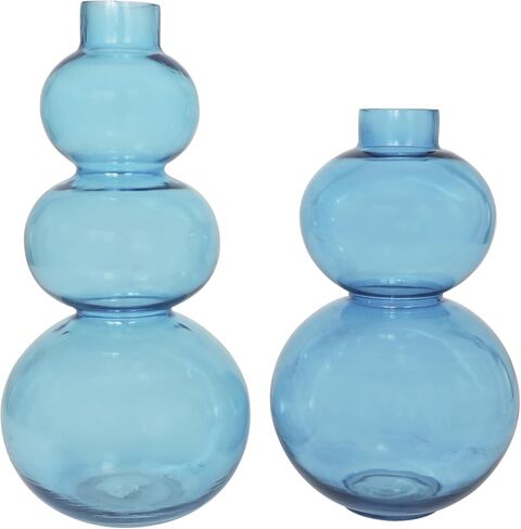Deco 79 Glass Decorative Vase Bubble Centerpiece Vases with Various Sizes, Set of 2 Flower Vases for Home Decoration 14", 11" H, Blue in Saudi Arabia