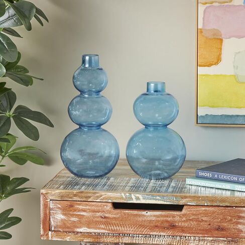 Deco 79 Glass Decorative Vase Bubble Centerpiece Vases with Various Sizes, Set of 2 Flower Vases for Home Decoration 14", 11" H, Blue in Saudi Arabia