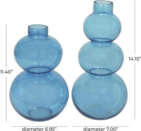 Deco 79 Glass Decorative Vase Bubble Centerpiece Vases with Various Sizes, Set of 2 Flower Vases for Home Decoration 14", 11" H, Blue in Saudi Arabia