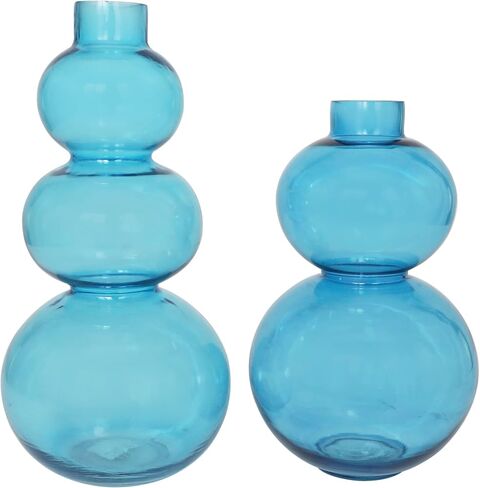 Deco 79 Glass Decorative Vase Bubble Centerpiece Vases with Various Sizes, Set of 2 Flower Vases for Home Decoration 14", 11" H, Blue in Saudi Arabia