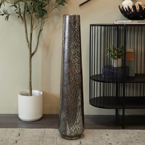 Deco 79 Ceramic Decorative Vase Snakeskin Inspired Centerpiece Vase, Flower Vase for Home Decoration 8" x 8" x 36", Silver in Saudi Arabia