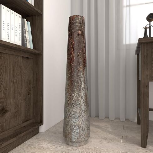 Deco 79 Ceramic Decorative Vase Snakeskin Inspired Centerpiece Vase, Flower Vase for Home Decoration 8" x 8" x 36", Silver in Saudi Arabia