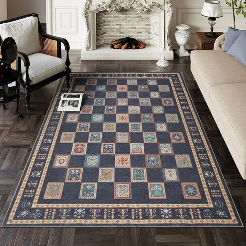 Lahome Checkerboard Living Room Area Rug 8x10, Vintage Machine Washable Area Rugs, Stain Resistant Dining Room Rug for Under Table, Bedroom Rug 8x10 Under Bed (Purple/Multi, 8'x10') in Saudi Arabia