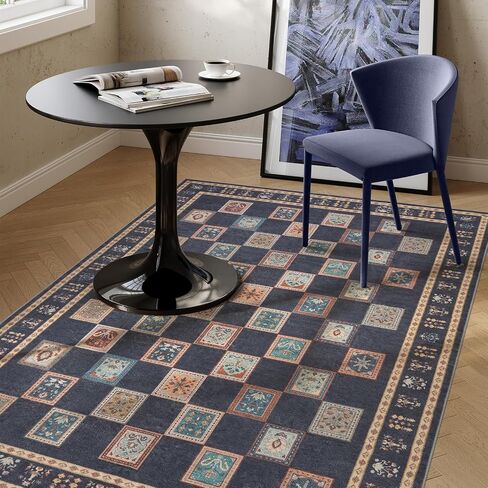 Lahome Checkerboard Living Room Area Rug 8x10, Vintage Machine Washable Area Rugs, Stain Resistant Dining Room Rug for Under Table, Bedroom Rug 8x10 Under Bed (Purple/Multi, 8'x10') in Saudi Arabia