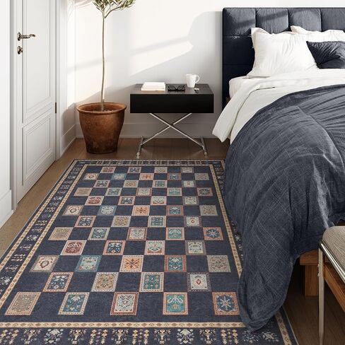 Lahome Checkerboard Living Room Area Rug 8x10, Vintage Machine Washable Area Rugs, Stain Resistant Dining Room Rug for Under Table, Bedroom Rug 8x10 Under Bed (Purple/Multi, 8'x10') in Saudi Arabia