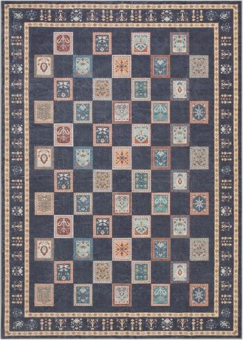 Lahome Checkerboard Living Room Area Rug 8x10, Vintage Machine Washable Area Rugs, Stain Resistant Dining Room Rug for Under Table, Bedroom Rug 8x10 Under Bed (Purple/Multi, 8'x10') in Saudi Arabia