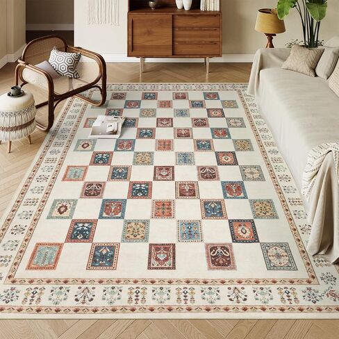 Lahome Checkerboard Living Room Area Rug 8x10, Vintage Machine Washable Area Rugs, Stain Resistant Dining Room Rug for Under Table, Bedroom Rug 8x10 Under Bed (Purple/Multi, 8'x10') in Saudi Arabia