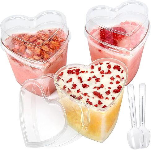 60 Pack Dessert Cups with Lids and Spoons, 5 oz Heart-Shaped Clear Plastic Appetizer Parfait cups for Mother's Day Gift, Wedding, Bridal Shower in Kuwait