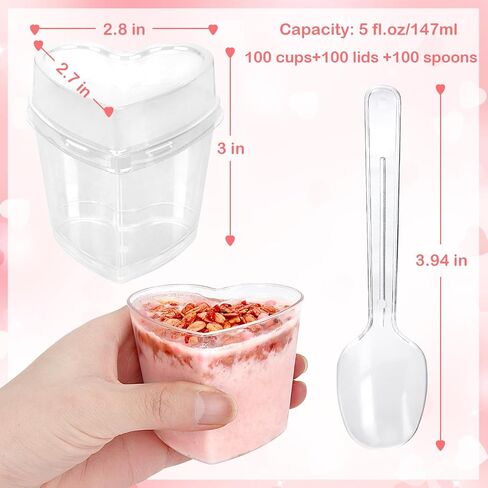 60 Pack Dessert Cups with Lids and Spoons, 5 oz Heart-Shaped Clear Plastic Appetizer Parfait cups for Mother's Day Gift, Wedding, Bridal Shower in Kuwait