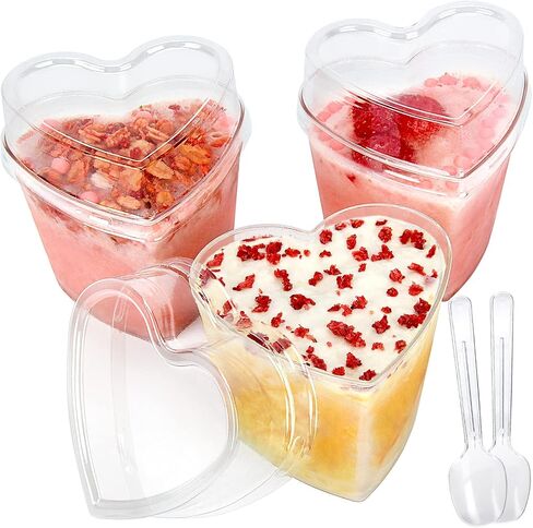 60 Pack Dessert Cups with Lids and Spoons, 5 oz Heart-Shaped Clear Plastic Appetizer Parfait cups for Mother's Day Gift, Wedding, Bridal Shower in Kuwait