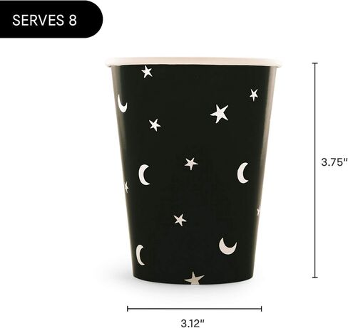 Disposable Party Witch Paper Plates - Moon Star Cups - Recyclable Birthday Moon and Stars, Witchy, Ghost Plates for Party - For Birthday, Goth Party, Cat Birthday -Black - 7inch (Set of 16) in Saudi Arabia