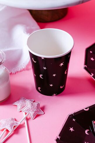 Disposable Party Witch Paper Plates - Moon Star Cups - Recyclable Birthday Moon and Stars, Witchy, Ghost Plates for Party - For Birthday, Goth Party, Cat Birthday -Black - 7inch (Set of 16) in Saudi Arabia