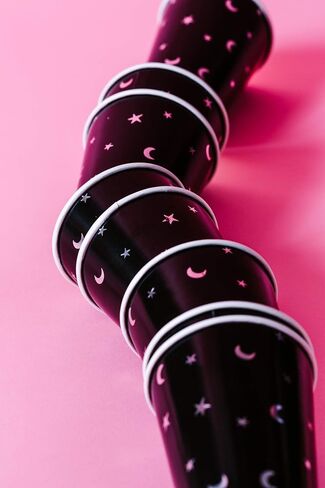 Disposable Party Witch Paper Plates - Moon Star Cups - Recyclable Birthday Moon and Stars, Witchy, Ghost Plates for Party - For Birthday, Goth Party, Cat Birthday -Black - 7inch (Set of 16) in Saudi Arabia