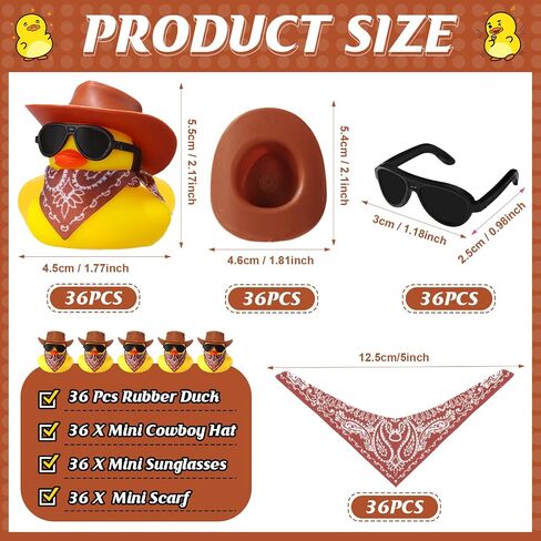36 Set Cowboy Rubber Duck Mini Yellow Duckies Bath Toy Tiny Ducks Bathtub Toy with Cowboy Hat Paisley Bandanas Sunglasses Dashboard Decor for Summer Baby Shower Birthday Party(Cute Style) in Saudi Arabia