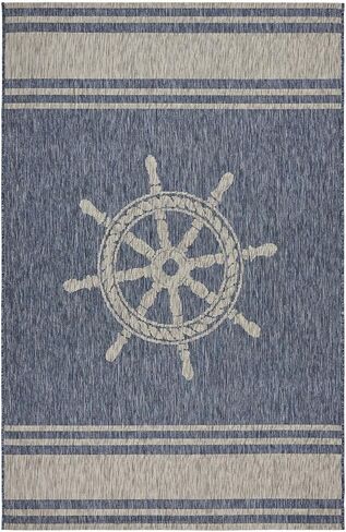 سجادة LR Home Captiva مقاس 8 × 10 للأماكن الداخلية/الخارجية لديكور المنزل | سجادة بحرية كبيرة الحجم لغرفة المعيشة وغرفة النوم وغرفة اللعب والفناء والحديقة | سجادة المزرعة الحديثة | أزرق / رمادي in Kuwait