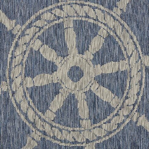 سجادة LR Home Captiva مقاس 8 × 10 للأماكن الداخلية/الخارجية لديكور المنزل | سجادة بحرية كبيرة الحجم لغرفة المعيشة وغرفة النوم وغرفة اللعب والفناء والحديقة | سجادة المزرعة الحديثة | أزرق / رمادي in Kuwait