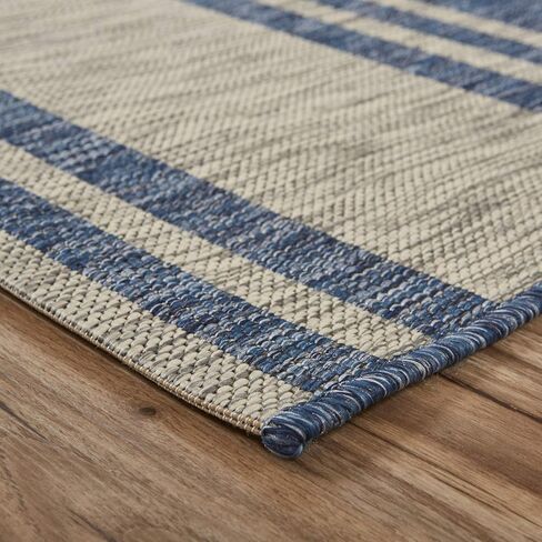 سجادة LR Home Captiva مقاس 8 × 10 للأماكن الداخلية/الخارجية لديكور المنزل | سجادة بحرية كبيرة الحجم لغرفة المعيشة وغرفة النوم وغرفة اللعب والفناء والحديقة | سجادة المزرعة الحديثة | أزرق / رمادي in Kuwait