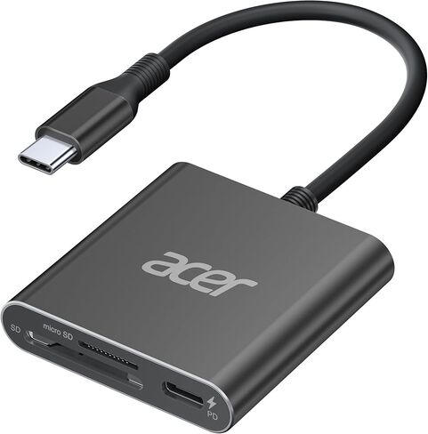 Acer UHS-II USB C SD Card Reader with 100W PD Port, 3-in-1 Type-C SD 4.0 Memory Card Reader Adapter for MicroSD SDXC SDHC MMC RS-MMC UHS-II & UHS-I Cards for iPhone 15, Macbook, Tablet, Camera(Silver) in Saudi Arabia