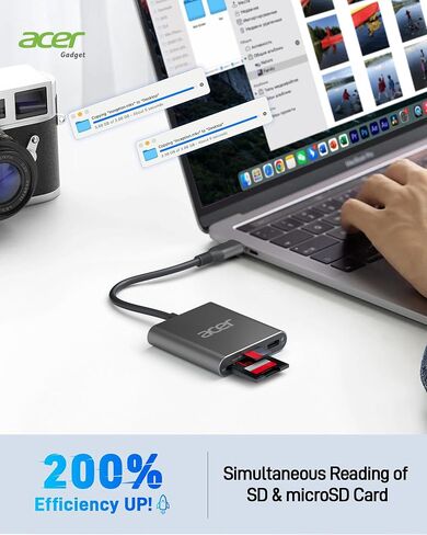 Acer UHS-II USB C SD Card Reader with 100W PD Port, 3-in-1 Type-C SD 4.0 Memory Card Reader Adapter for MicroSD SDXC SDHC MMC RS-MMC UHS-II & UHS-I Cards for iPhone 15, Macbook, Tablet, Camera(Silver) in Saudi Arabia