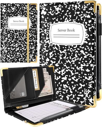 Slohif Server Book Serving Books with Zipper Pocket Accessories Leather Server Check Book Restaurant Server Booklet Ticket Book Holder 2.0 in Saudi Arabia