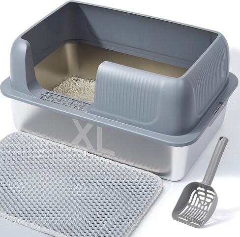 Stainless Steel Litter Box with Stainless Cover, 23.6"x15.8"x12"(Height) Extra Large Stainless Steel Cat Litter Box High Sides, Non Stick No Smell XL Metal Litter Box with Lid in Saudi Arabia
