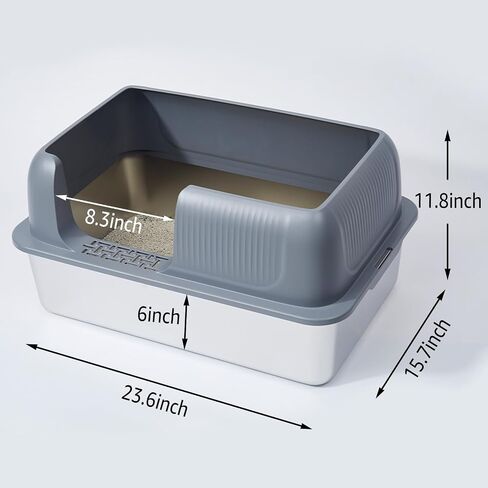 Stainless Steel Litter Box with Stainless Cover, 23.6"x15.8"x12"(Height) Extra Large Stainless Steel Cat Litter Box High Sides, Non Stick No Smell XL Metal Litter Box with Lid in Saudi Arabia