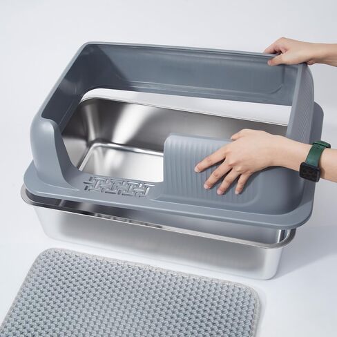 Stainless Steel Litter Box with Stainless Cover, 23.6"x15.8"x12"(Height) Extra Large Stainless Steel Cat Litter Box High Sides, Non Stick No Smell XL Metal Litter Box with Lid in Saudi Arabia