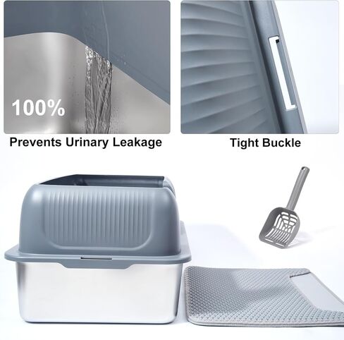 Stainless Steel Litter Box with Stainless Cover, 23.6"x15.8"x12"(Height) Extra Large Stainless Steel Cat Litter Box High Sides, Non Stick No Smell XL Metal Litter Box with Lid in Saudi Arabia