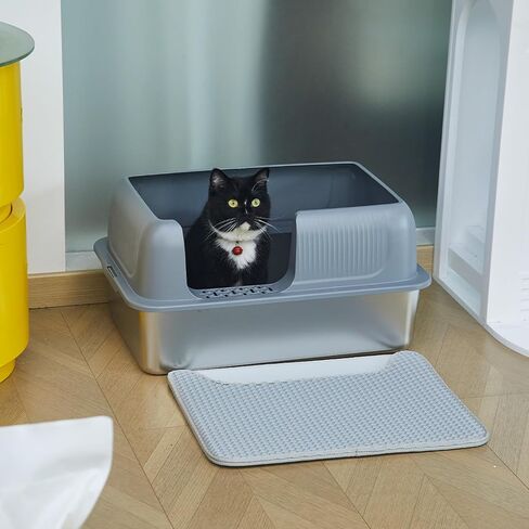 Stainless Steel Litter Box with Stainless Cover, 23.6"x15.8"x12"(Height) Extra Large Stainless Steel Cat Litter Box High Sides, Non Stick No Smell XL Metal Litter Box with Lid in Saudi Arabia