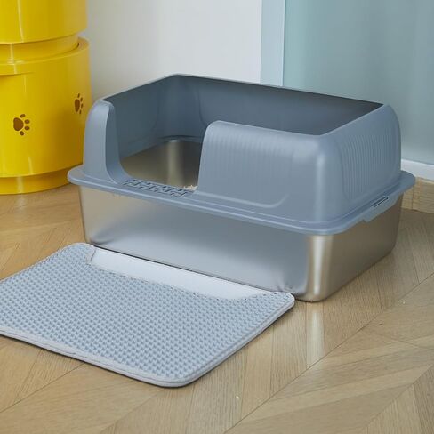 Stainless Steel Litter Box with Stainless Cover, 23.6"x15.8"x12"(Height) Extra Large Stainless Steel Cat Litter Box High Sides, Non Stick No Smell XL Metal Litter Box with Lid in Saudi Arabia