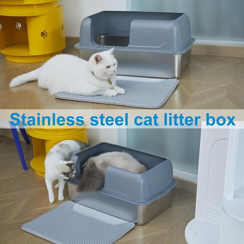 Stainless Steel Litter Box with Stainless Cover, 23.6"x15.8"x12"(Height) Extra Large Stainless Steel Cat Litter Box High Sides, Non Stick No Smell XL Metal Litter Box with Lid in Saudi Arabia