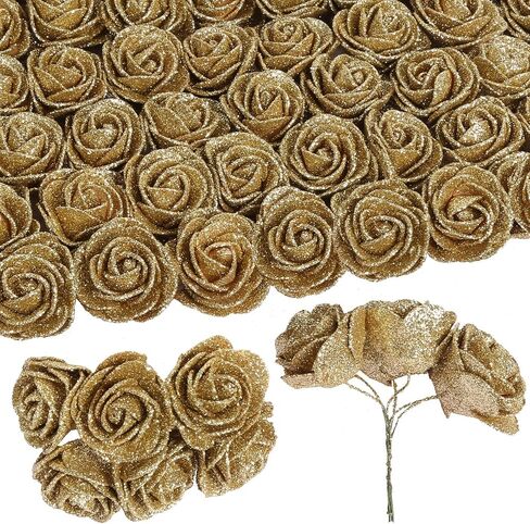 60pcs Mini Silver Glitter Foam Rose, 4.5cm Artificial Rose Flowers Bulk with Stem Shiny Foam Roses for Flower Wall Decor,Crafts, Wedding Bouquets Floral Arrangements,Party Home Decor(Silver) in Saudi Arabia