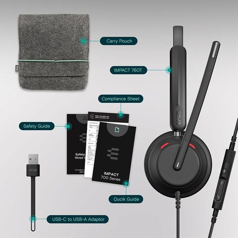 سماعة رأس EPOS Impact 760 Office: سماعة رأس USB-C ممتازة مزدوجة الجوانب وعازلة للضوضاء مع ميكروفون متكيف لتشكيل الشعاع، وAI، وحماية ActiveGard، وBusylight، وسادات أذن جلدية لراحة طوال اليوم in Saudi Arabia