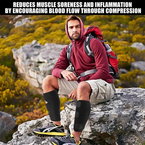 Calf Brace 2 pack,Adjustable Shin Splint Compression Calf Wrap, Increases Circulation,Reduces Muscle Swelling for Calf Pain Relief, Torn Calf Muscle,Sprain,Recovery,Calf Sleeve for Men and Women(Black) in Saudi Arabia