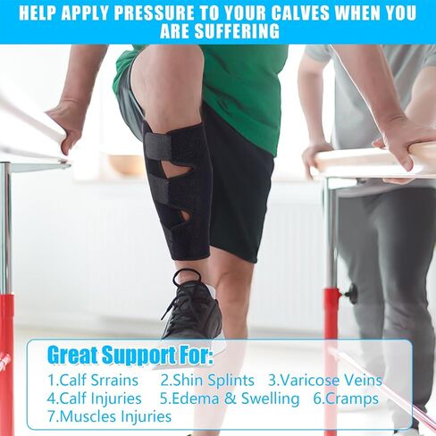 Calf Brace 2 pack,Adjustable Shin Splint Compression Calf Wrap, Increases Circulation,Reduces Muscle Swelling for Calf Pain Relief, Torn Calf Muscle,Sprain,Recovery,Calf Sleeve for Men and Women(Black) in Saudi Arabia