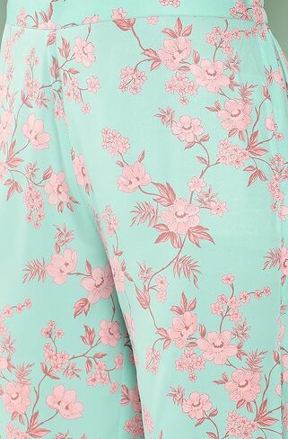 Janasya Indian Women's Sea Green Crepe Digital Printed Kaftan with Pants in Saudi Arabia