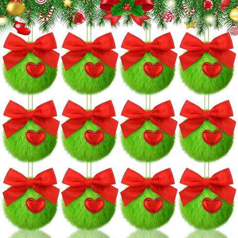 12 Pcs Lime Green Furry Christmas Ball Ornaments Furry Elf Ornaments for Tree Green Christmas Hanging Decorations Soft Faux Fur Pom Pom Ball Ornaments for Christmas Party Tree Home Supplies in Saudi Arabia