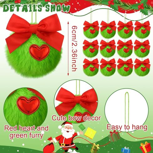 12 Pcs Lime Green Furry Christmas Ball Ornaments Furry Elf Ornaments for Tree Green Christmas Hanging Decorations Soft Faux Fur Pom Pom Ball Ornaments for Christmas Party Tree Home Supplies in Saudi Arabia