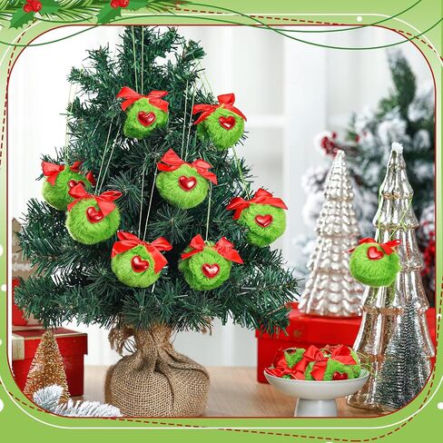 12 Pcs Lime Green Furry Christmas Ball Ornaments Furry Elf Ornaments for Tree Green Christmas Hanging Decorations Soft Faux Fur Pom Pom Ball Ornaments for Christmas Party Tree Home Supplies in Saudi Arabia