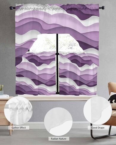 Purple Ombre Kitchen Curtains Swag Valance and Tier Curtains Set 24 Inch Length, Rod Pocket Drape Panels Pair Swag Curtains for Bathroom/Cafe/Window Modern Geometric Moire Abstract Art in Saudi Arabia