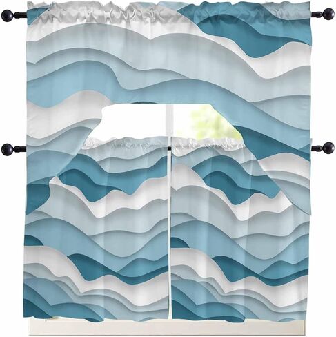 Purple Ombre Kitchen Curtains Swag Valance and Tier Curtains Set 24 Inch Length, Rod Pocket Drape Panels Pair Swag Curtains for Bathroom/Cafe/Window Modern Geometric Moire Abstract Art in Saudi Arabia