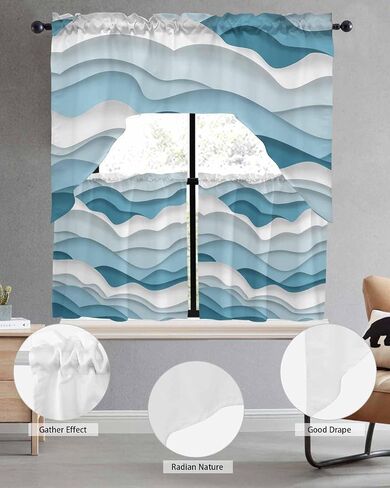 Purple Ombre Kitchen Curtains Swag Valance and Tier Curtains Set 24 Inch Length, Rod Pocket Drape Panels Pair Swag Curtains for Bathroom/Cafe/Window Modern Geometric Moire Abstract Art in Saudi Arabia