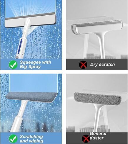 Squeegee for Window Cleaning with Spray,Window Washing Kit with Extension Pole,Double Sided and Long Handle Window Cleaner Tool for Car and Home with 3pcs 14'' Rags for High Window in Kuwait