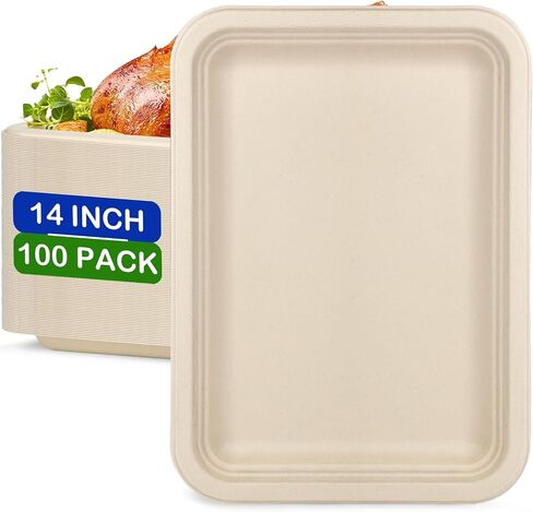 14 inch Large Paper Plates, 50 Pack Disposable Trays, 100% Compostable Paper Plates Heavy Duty, Eco Friendly Disposable Plates, Brown Paper Plates Dinner for Party BBQ Picnic in Saudi Arabia