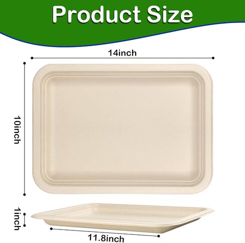14 inch Large Paper Plates, 50 Pack Disposable Trays, 100% Compostable Paper Plates Heavy Duty, Eco Friendly Disposable Plates, Brown Paper Plates Dinner for Party BBQ Picnic in Saudi Arabia