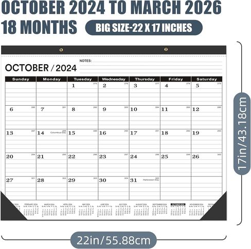 تقويم مكتب 2024-2025 كبير 22 × 17 (يوليو 2024-ديسمبر 2025) تقويم مكتب كبير 2024-2025، تقويم أسود كلاسيكي 2024-2025، تقويم مكتبي شهري كبير 2024-2025، تقويم مكتبي بغطاء بلاستيكي in Saudi Arabia