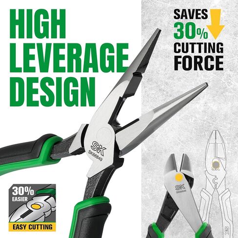 SK 3-Piece Pliers Set, 9.5-Inch Linesman Pliers, 8-Inch Diagonal Pliers, 8-Inch Needle Nose Pliers, Premium CR-V Construction, Ergonomic Non-slip Handle, with Rolling Pouch in Saudi Arabia