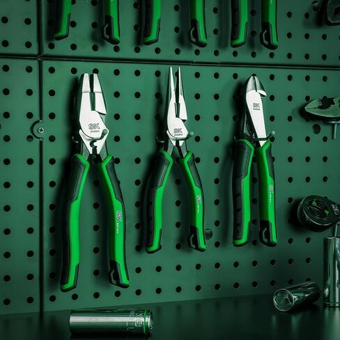 SK 3-Piece Pliers Set, 9.5-Inch Linesman Pliers, 8-Inch Diagonal Pliers, 8-Inch Needle Nose Pliers, Premium CR-V Construction, Ergonomic Non-slip Handle, with Rolling Pouch in Saudi Arabia